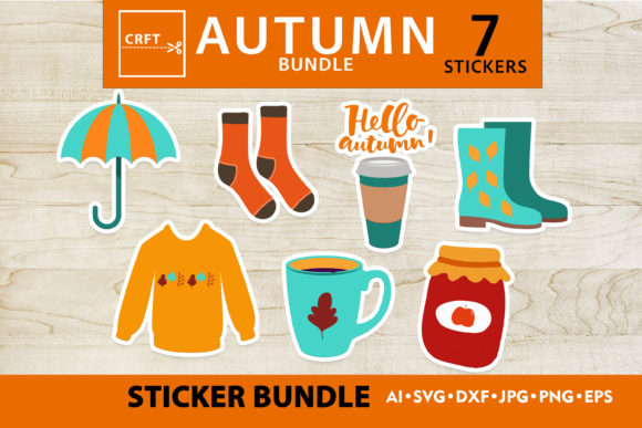 7 Autumn Items Stickers SVG Cut Files: Graphics for Print Templates