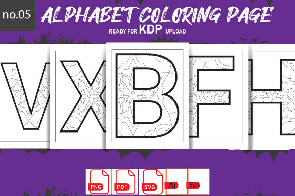 Alphabet Coloring Upper Mom SVG Bundle5: Graphics for Coloring Pages Amp