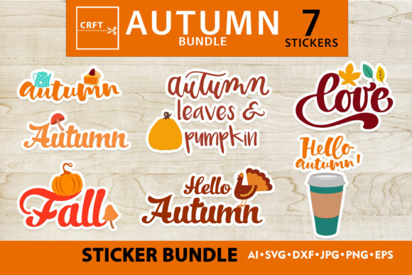 Bundle Lettering Fall Stickers SVG Craft: Graphics for Print Templates