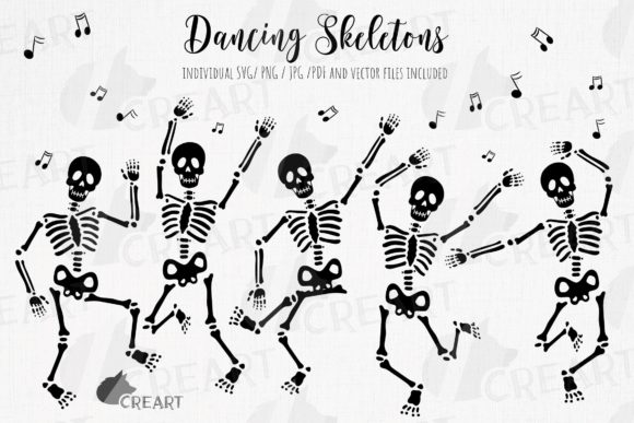 Cool Dancing Skeletons Svg, Dxf Cutting Graphics for Print Templates