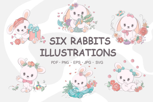 Сlip Art Funny Animals Cute Rabbits Graphics & Illustrations
