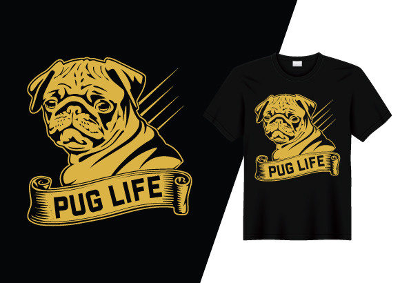 Pug Life T-shirt Design: Funny PUG Shirt Graphics & Print Templates