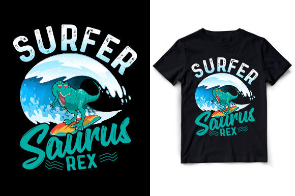 SURFER SAURUS REX Funny Dinosaur T Shirt Graphics