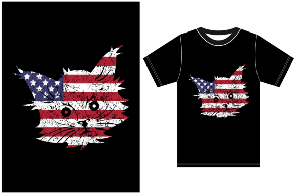USA Flag with Cat Lover T-shirt. Funny Graphics for Design